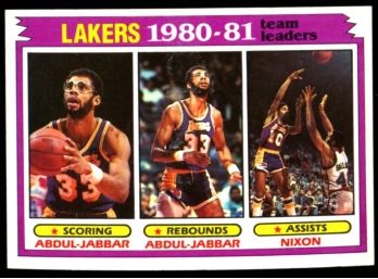 1981 Topps Basketball Lakers Team Leaders #55 Kareem Abdul-jabbar, Nixon HOF