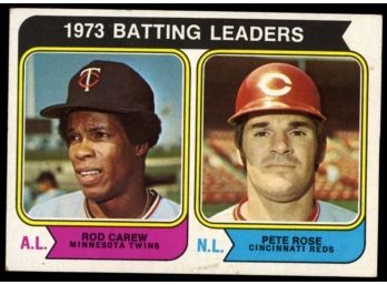 1974 Topps Baseball 1973 Batting Leaders #201 Rod Carew And Pete Rose HOF