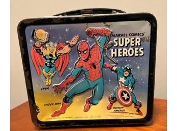 Marvel Comics Super Heroes Vintage Metal Lunch Box 1976 Aladdin Spiderman Thor