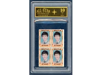1964 Hallmark Uncut Block Paul Mccartney Vintage Beatles Stamps All-Star Graded