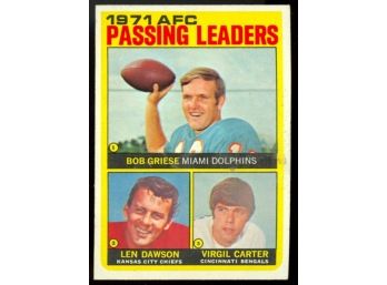 1972 Topps 1971 AFC Passing Leaders #3 Bob Griese, Len Dawson, Virgin Carter