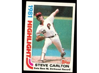 1982 Topps Baseball 1981 Highlight Steve Carlton NL Strikeout Leader #1 Philadelphia Phillies
