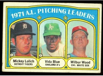 1972 Topps Baseball 1971 AL Pitching Leaders Mickey Lolich, Vida Blue, Wilbur Wood #94 Vintage