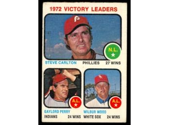 1973 Topps Baseball 1972 Victory Leaders Steve Carlton Gaylord Perry Wilbur Wood #66 Vintage
