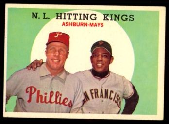 1959 Topps Baseball Willie Mays Richie Ashburn 'NL Hitting Kings' #317 Vintage HOF
