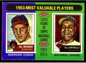 1975 Topps Baseball 1953 Most Valuable Players Al Rosen Roy Campanella #191 Vintage HOF