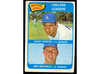 1965 Topps Baseball 1964 ERA Leaders Sandy Koufax Don Drysdale #8 Vintage