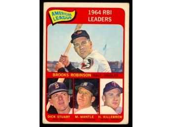 1965 Topps Baseball 1964 RBI Leaders Brooks Robinson, Dick Stuart, Mickey Mantle, Harmon Killebrew #5 Vintage