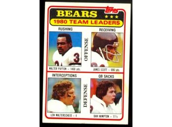 1981 Topps Football Chicago Bears Team Leaders #264 Walter Payton, James Scott, Len Walterscheid, Dan Hampton