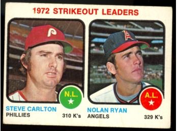 1973 Topps Baseball 1972 Strikeout Leaders Steve Carlton Nolan Ryan #67 Vintage HOF