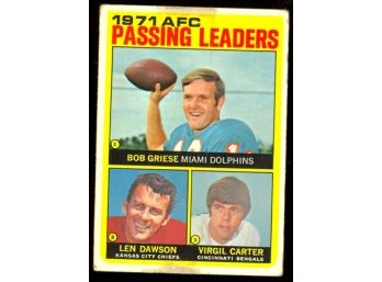 1972 Topps Football 1971 AFC Passing Leaders Bob Griese Len Dawson Virgil Carter #3 Vintage *see Condition*