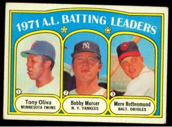 1972 Topps Baseball 1971 AL Batting Leaders Tony Oliva, Bobby Murcer, Merv Rettenmund #86 Vintage