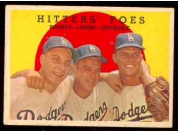 1959 Topps Baseball Johnny Podres, Clem Labine, Don Drysdale 'hitters Foes' #262 Los Angeles Dodgers Vintage