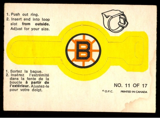 1973-74 O-pee-chee Hockey Boston Bruins Push Out Ring Insert #11 Vintage