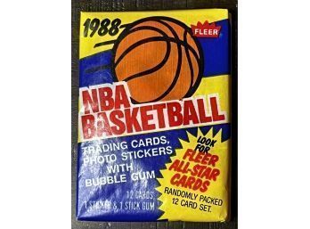 1988 Fleer Basketball Wax Pack With Magic Johnson Showing On BackFactory Sealed Unopened