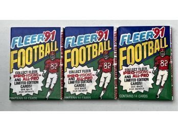(3) 1991 Fleer Football Unopened Factory Sealed Packs ~ Three