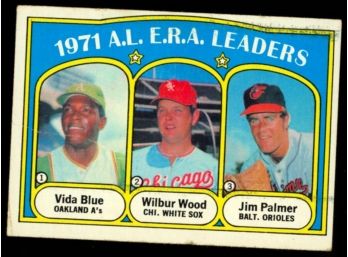 1972 Topps Baseball 1971 AL ERA Leaders Vida Blue, Wilbur Wood, Jim Palmer #92 Vintage