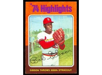 1975 Topps Baseball Bob Gibson 1974 Highlights #3 St Louis Cardinals Vintage