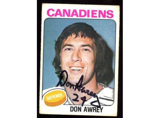 1975 OPC Don Awrey On Card Auto
