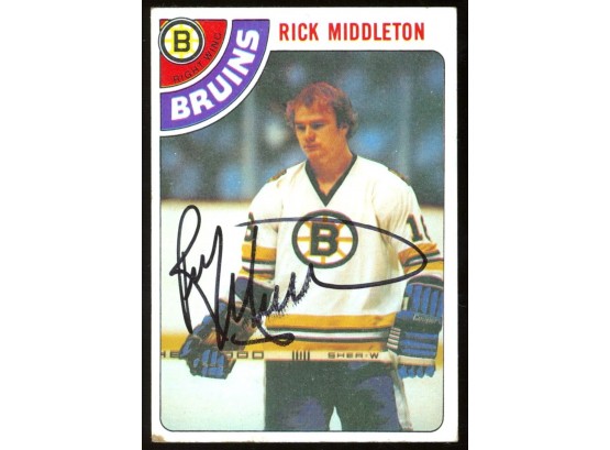1978 Topps Hockey Rick Middleton On Card Autograph #113 Boston Bruins Vintage Auto HOF