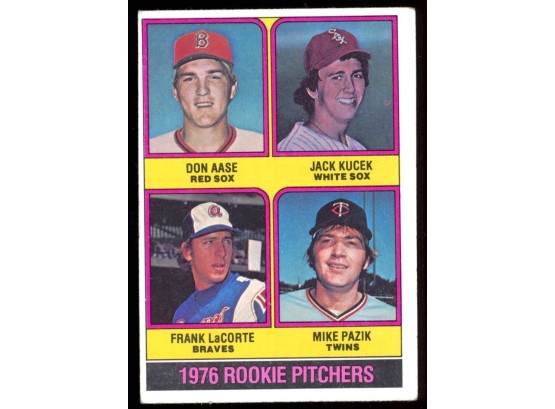 1976 Topps Baseball Rookie Pitchers #597 Don Aase, Jack Kucek, Frank LaCorte, Mike Pazik Vintage
