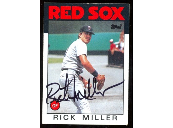 1986 Topps Baseball Rick Miller On Card Autograph #424 Boston Red Sox Vintage Auto
