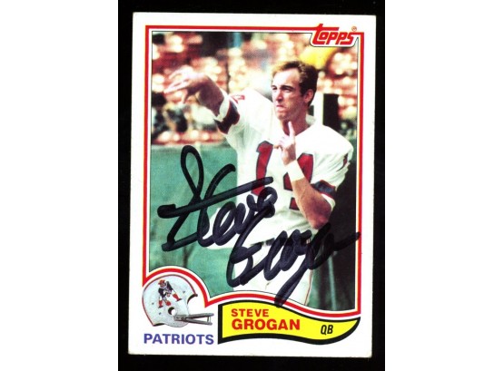 Steve Grogan Autograph On 1982 Topps Hand Auto