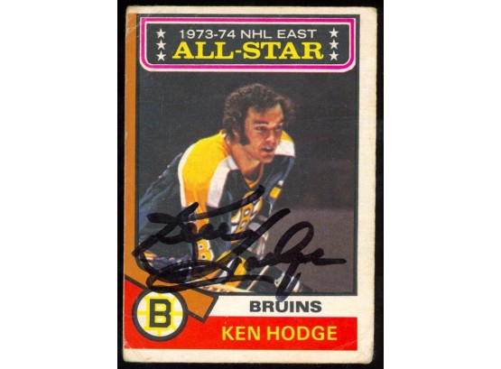 1974 O-Pee-Chee Hockey Ken Hodge On Card Autograph #128 Boston Bruins Vintage All-Star