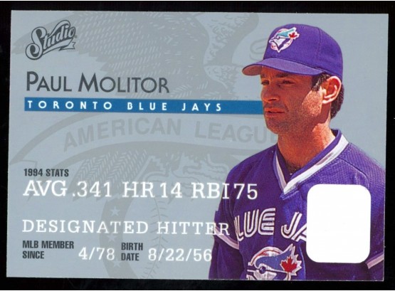 1995 Donruss Studio Baseball Paul Molitor #10 Toronto Blue Jays