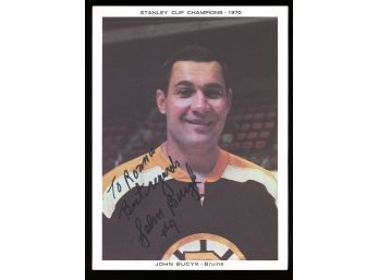 1970 BOSTON BRUINS STANLEY CUP PHOTO JOHN BUCYK SIGNED AUTOGRAPHED TEAM ISSUE PICTURE