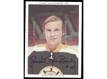 1970 BOSTON BRUINS STANLEY CUP PHOTO GARNET BAILEY SIGNED AUTOGRAPHED TEAM ISSUE PICTURE