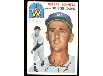 1954 Topps Baseball Johnny Schmitz #33 Washington Senators Vintage