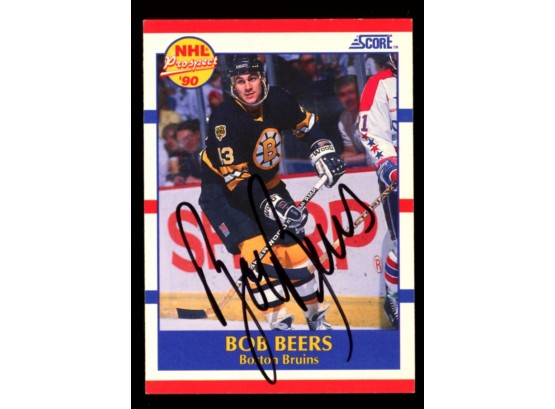 1990 Score Hockey Bob Beers Prospect Rookie On Card Auto Boston Bruins