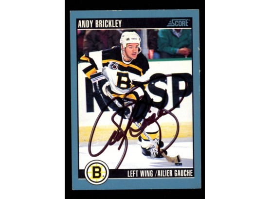 1992 Score Andy Brickley On Card Auto Boston Bruins