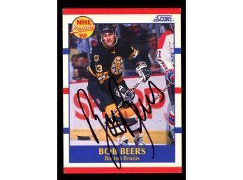 1990 Score Hockey Bob Beers Prospect Rookie On Card Auto Boston Bruins
