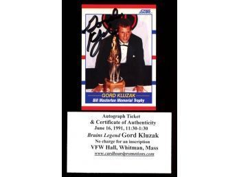 1990 Score Gord Kluzak On Card Auto With Autograph Ticket