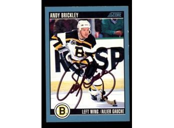 1992 Score Andy Brickley On Card Auto Boston Bruins