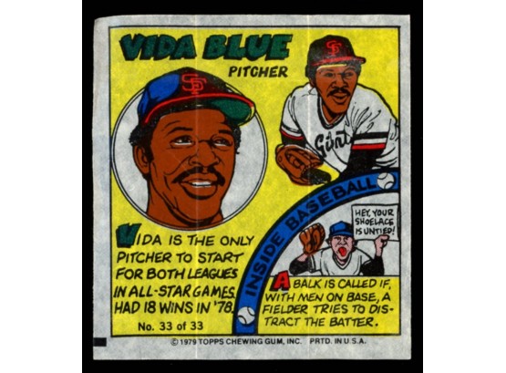 1979 Topps Bazooka Bubble Gum Wrapper #33 Vida Blue - San Francisco Giants