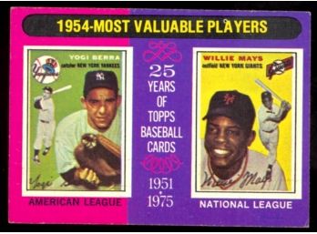 1975 Topps Baseball Yogi Berra Willie Mays 1954 MVPs #192 HOF