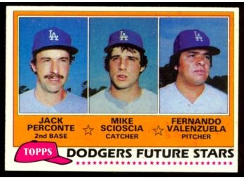 1981 Topps Baseball Los Angeles Dodgers Future Stars Jack Perconte Mike Scioscia Fernando Valenzuela #302