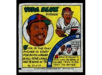 1979 Topps Bazooka Bubble Gum Wrapper #33 Vida Blue - San Francisco Giants