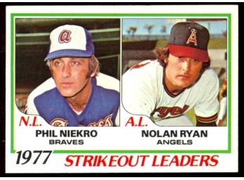 1978 Topps Baseball Phil Niekro Nolan Ryan 1977 Strikeout Leaders #206 HOF