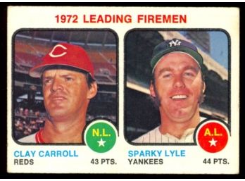 1973 Topps Baseball 1972 Leading Firemen Clay Carroll Sparky Lyle #68
