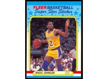 1988 Fleer Basketball Magic Johnson Super Star Sticker #6 Los Angeles Lakers HOF