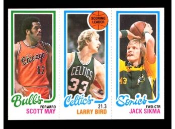 1980 Topps Basketball Larry Bird Rookie Card With Jack Sikma / Scott May MINT