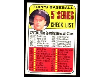 1969 Topps #412 Mickey Mantle Series 5 Checklist