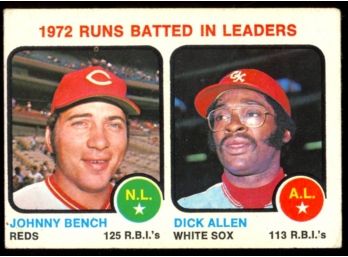 1973 Topps Baseball 1972 Runs Batted In Leaders Johnny Bench Dick Allen #63