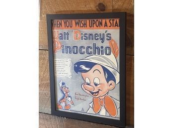 1940 Walt Disney's Pinocchio Original Sheet Music Cover Framed 8x10