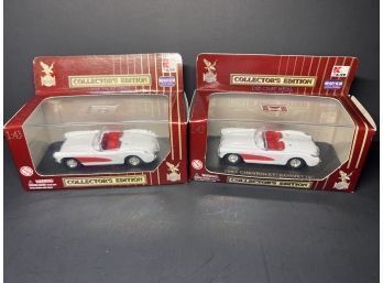 Pair Of Die Cast Collectors Series 1957 Chevrolet Corvettes New In Box