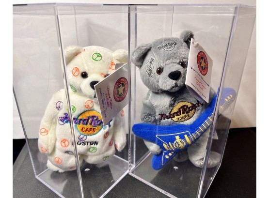 Pair Of Limited Edition Hard Rock Cafe Beanie Babies With Display Cases